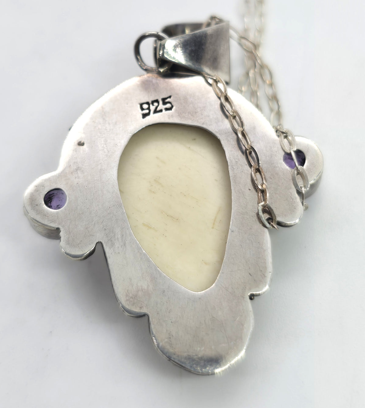 Amethyst Goddess moon face multi gemstone sterling silver pendant necklace