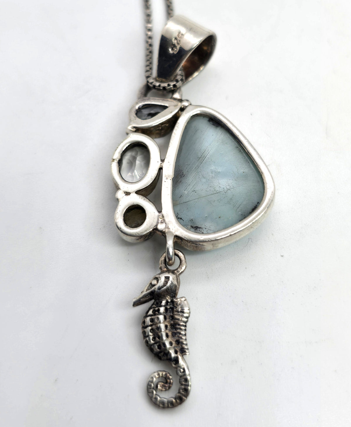 Larimar Dominican topaz aquamarine sterling silver seahorse necklace
