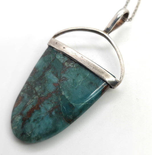 Chrysocolla tongue vintage sterling silver pendant necklace