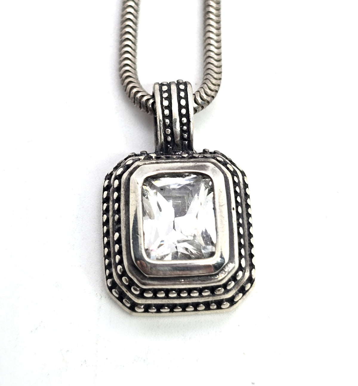 Mia T Emerald cut CZ cubic Zirconia sterling silver pendant necklace