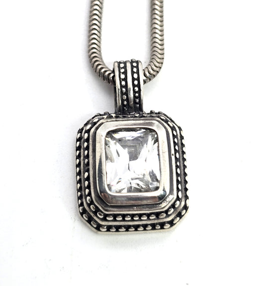 Mia T Emerald cut CZ cubic Zirconia sterling silver pendant necklace