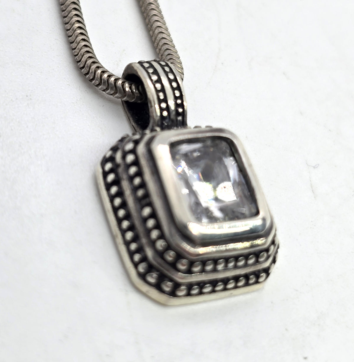 Mia T Emerald cut CZ cubic Zirconia sterling silver pendant necklace