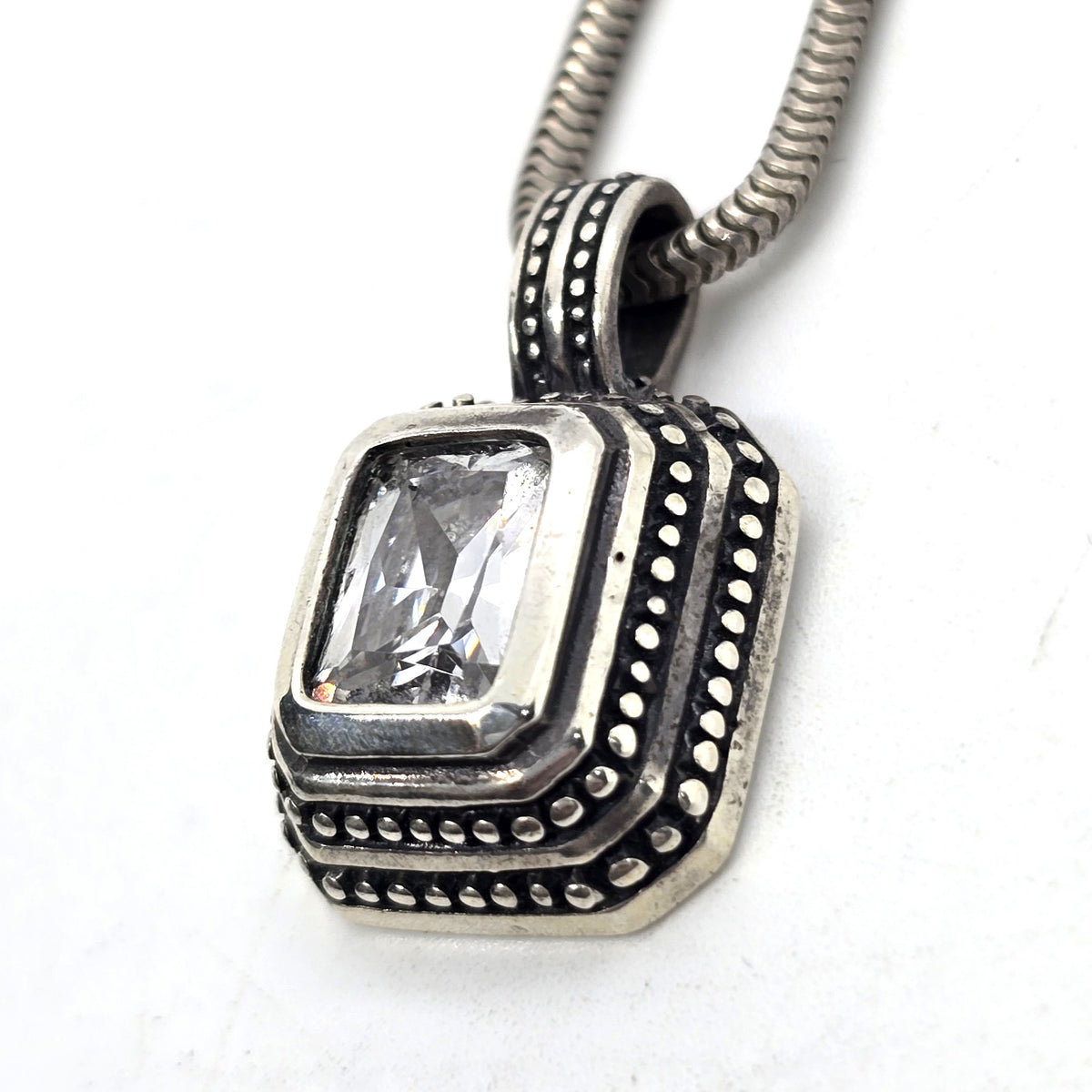 Mia T Emerald cut CZ cubic Zirconia sterling silver pendant necklace