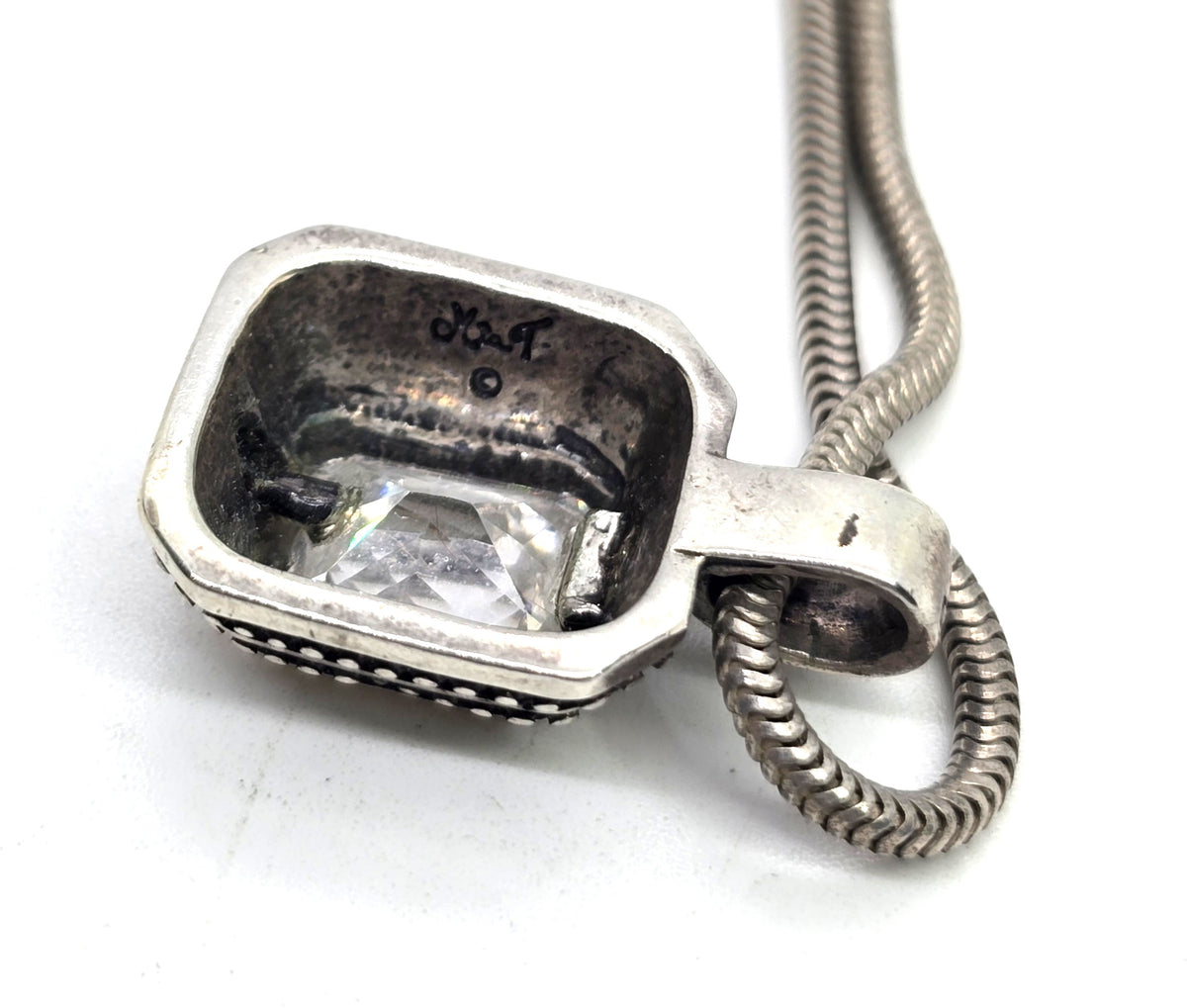 Mia T Emerald cut CZ cubic Zirconia sterling silver pendant necklace