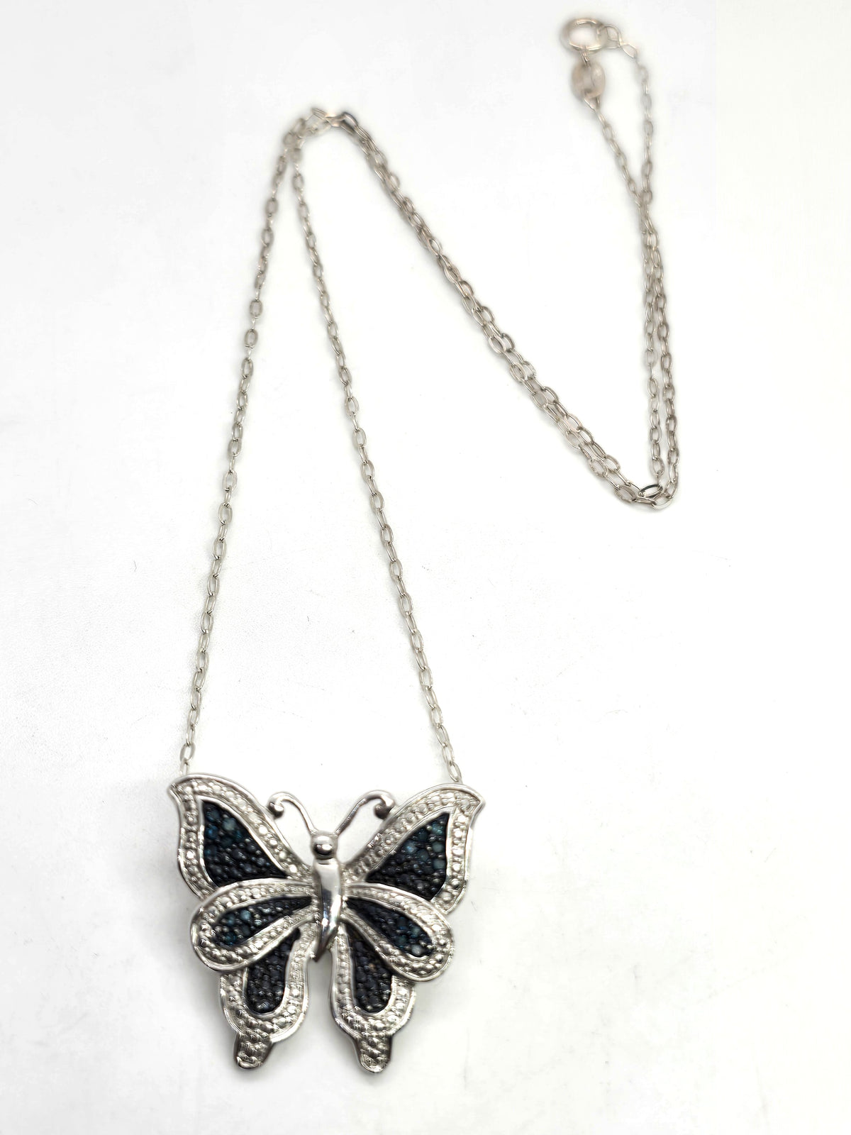 Zales Blue Sapphire gemstone butterfly sterling silver necklace