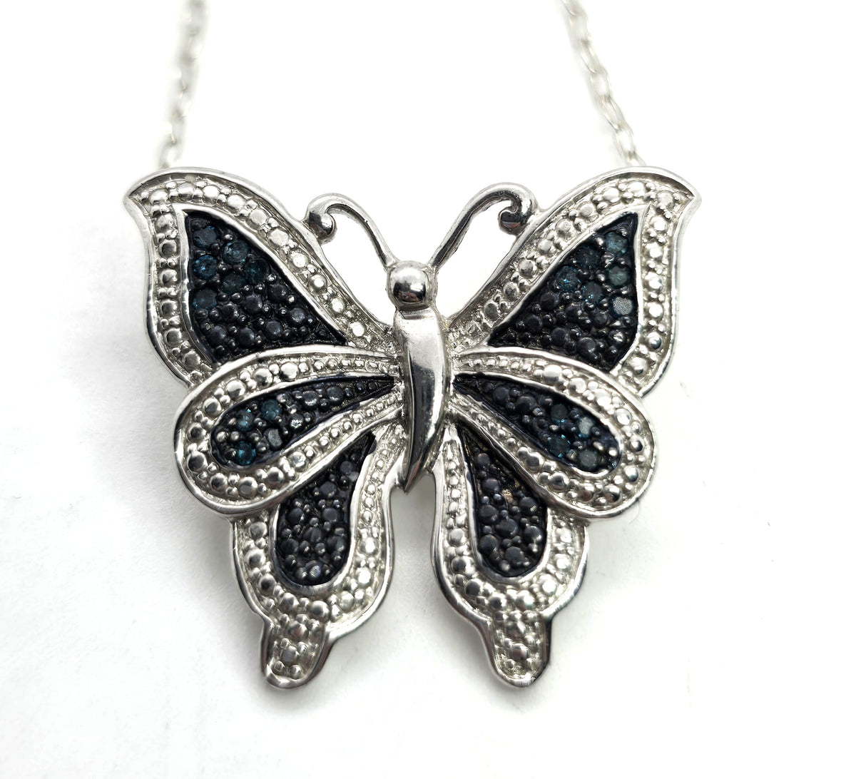 Zales Blue Sapphire gemstone butterfly sterling silver necklace