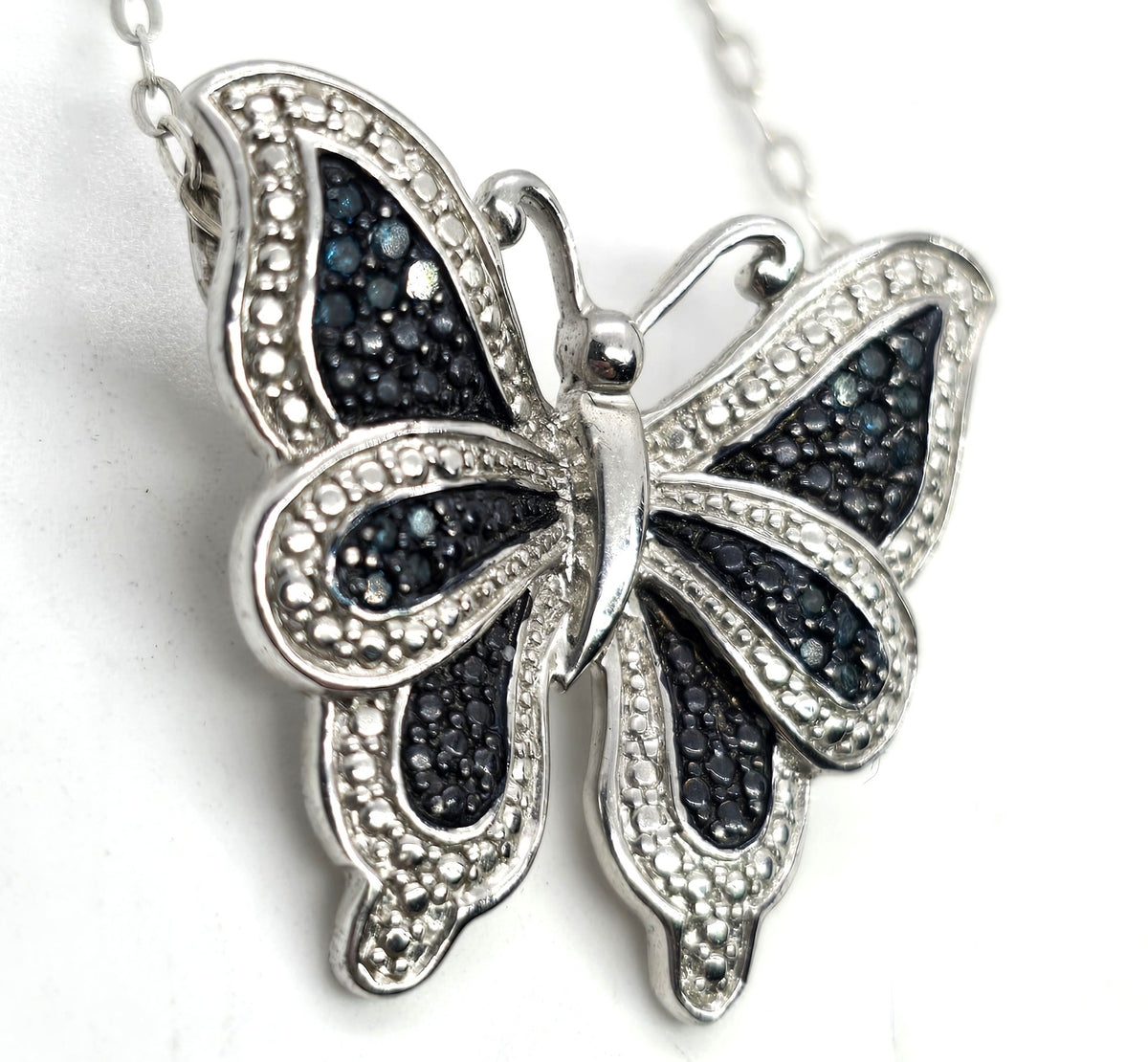 Zales Blue Sapphire gemstone butterfly sterling silver necklace