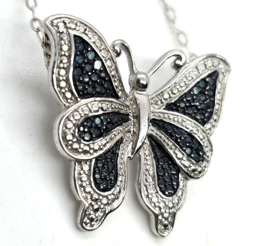 Zales Blue Sapphire gemstone butterfly sterling silver necklace