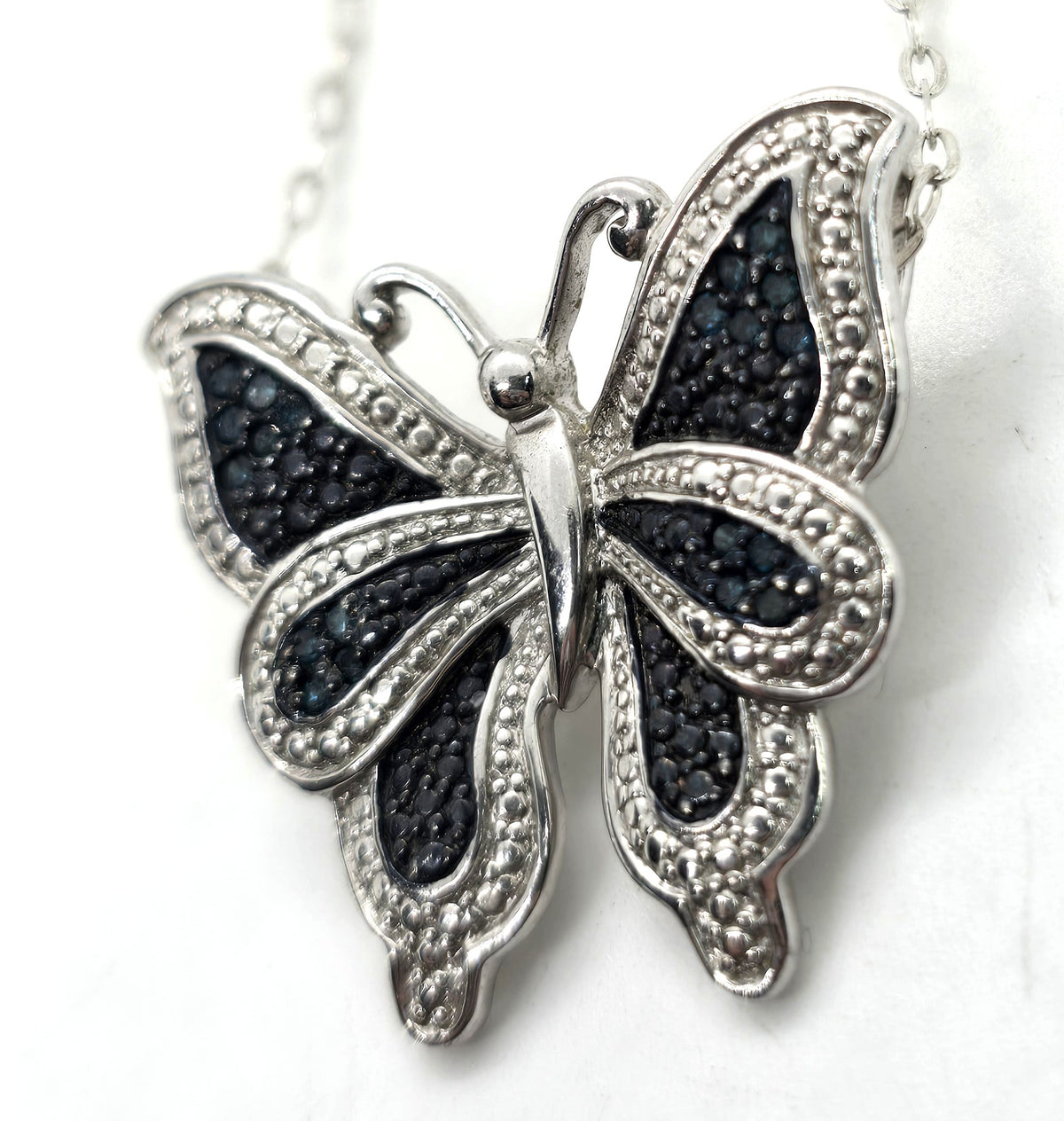 Zales Blue Sapphire gemstone butterfly sterling silver necklace