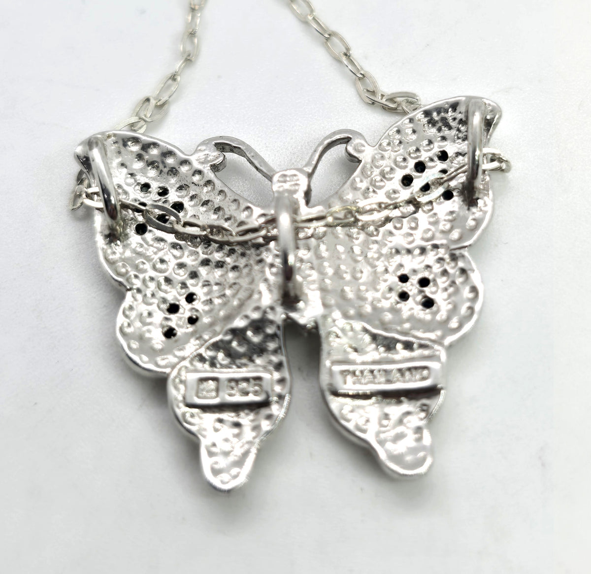 Zales Blue Sapphire gemstone butterfly sterling silver necklace