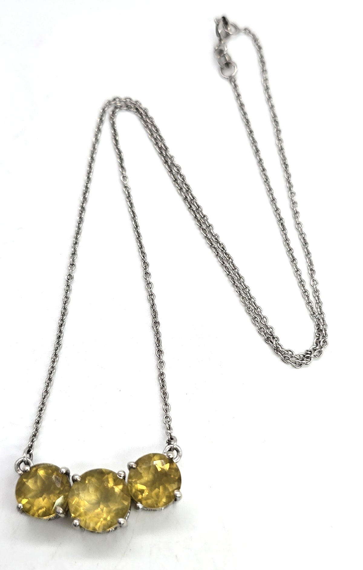 STS Citrine faceted triple stone sterling silver prong set filigree necklace