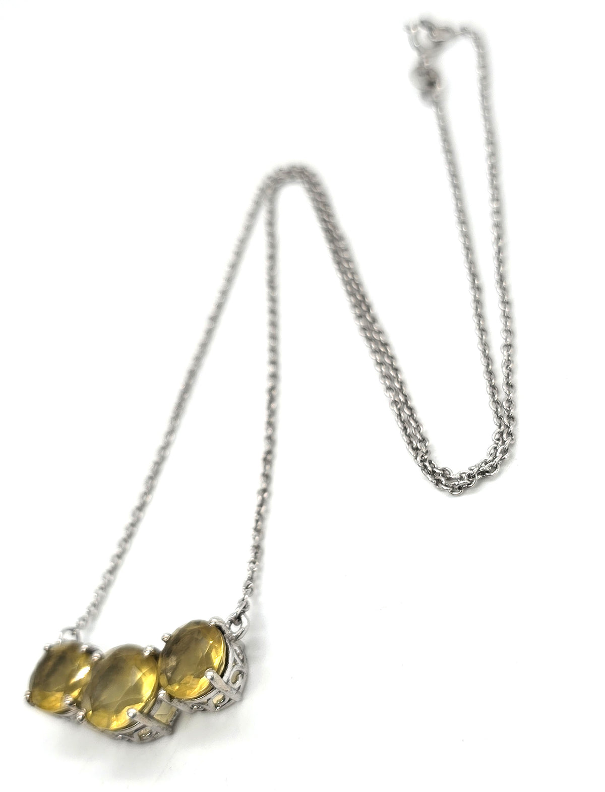 STS Citrine faceted triple stone sterling silver prong set filigree necklace