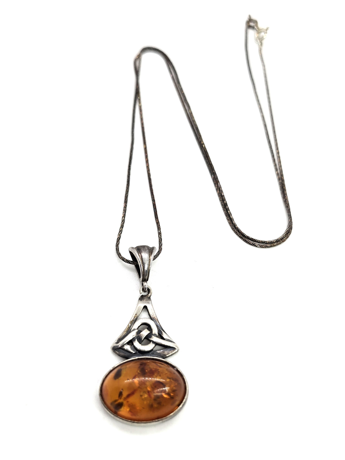 Amber Celtic knot sterling silver vintage pendant necklace