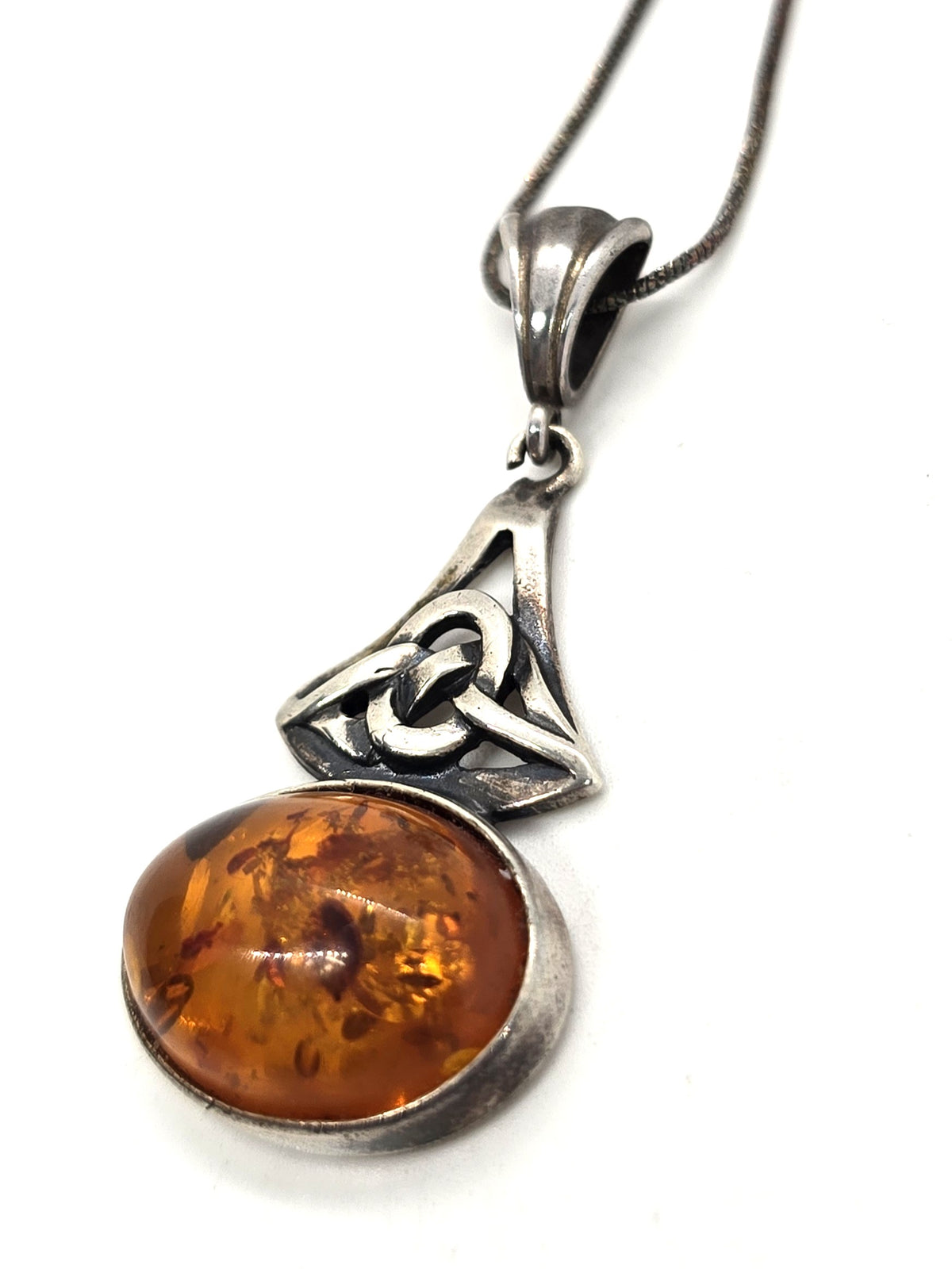 Amber Celtic knot sterling silver vintage pendant necklace