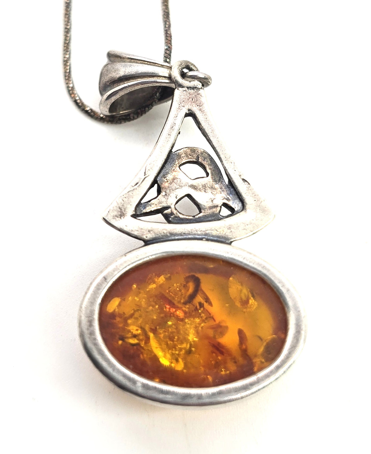 Amber Celtic knot sterling silver vintage pendant necklace