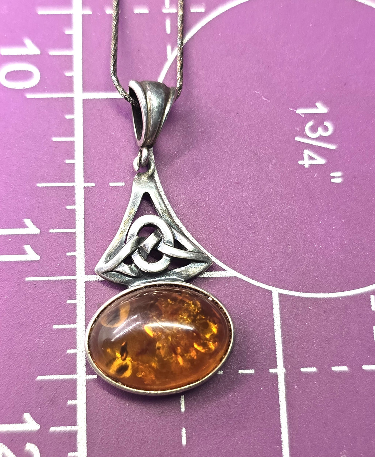 Amber Celtic knot sterling silver vintage pendant necklace