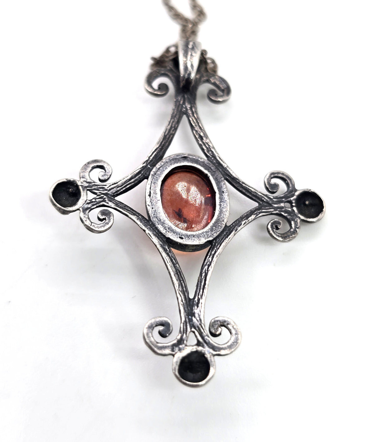 JB Polish Amber filigree handcrafted sterling silver vintage pendant necklace