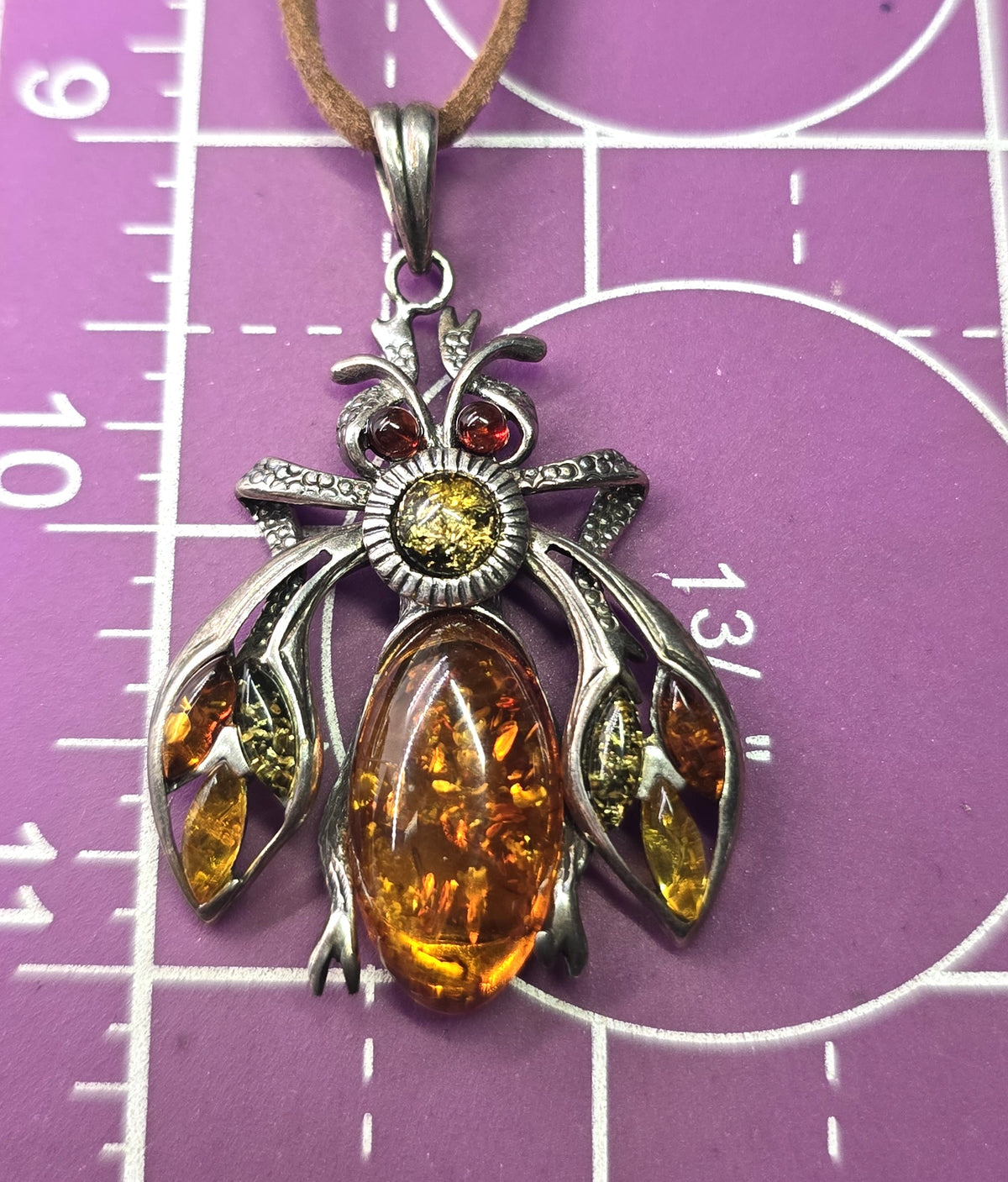 Articulated fly Amber sterling silver steampunk entomology pendant necklace