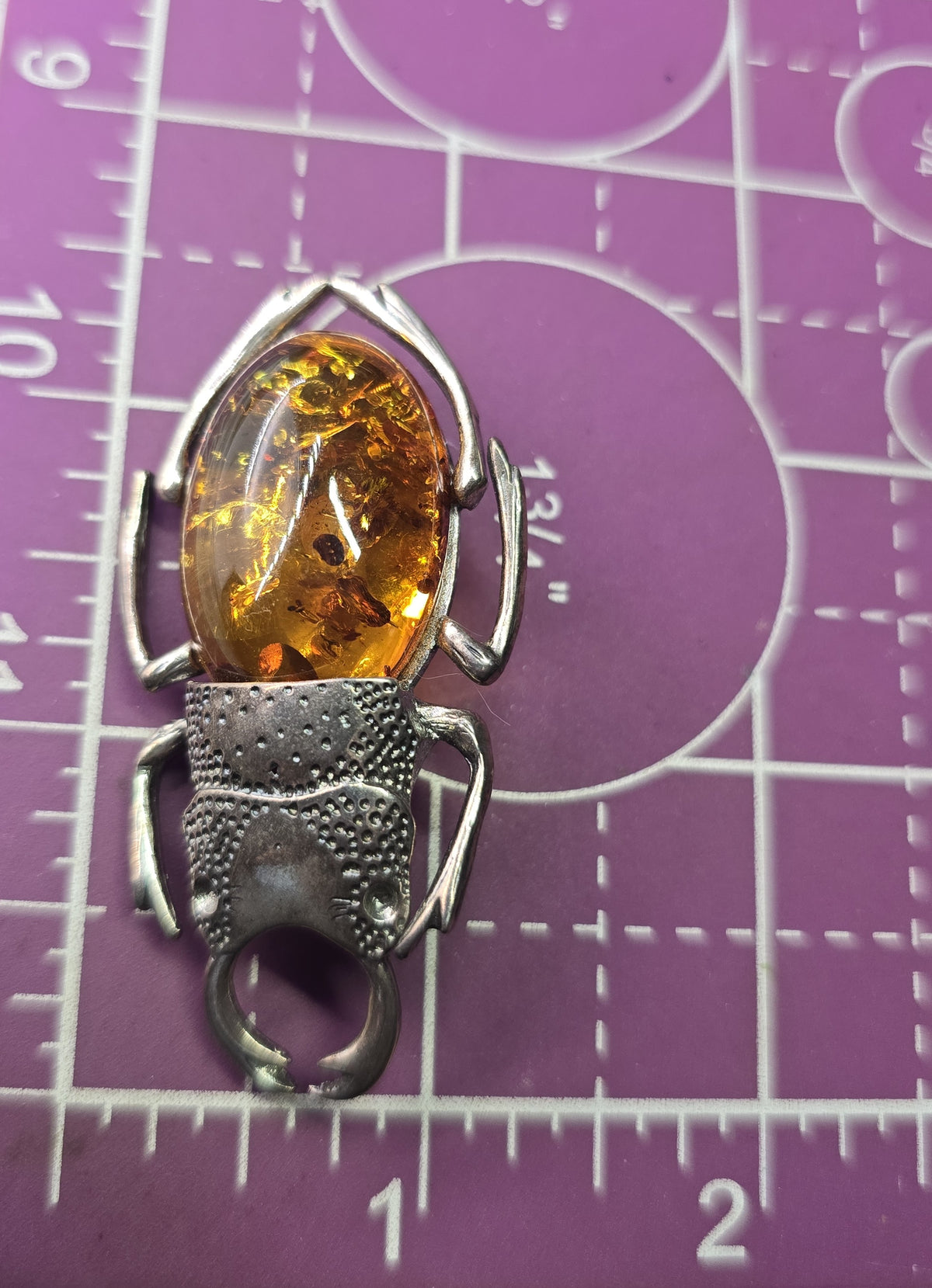 Stag Rhinoceros Beetle Polish amber sterling silver entomology large vintage brooch