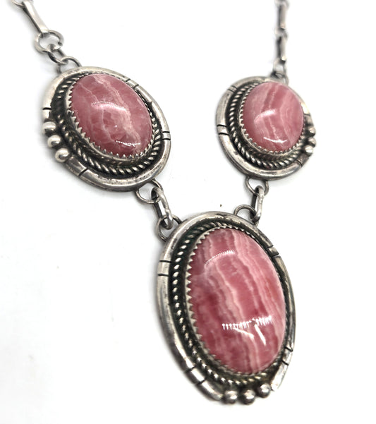Roy Buck Navajo Rhodochrosite Native American large vintage necklace