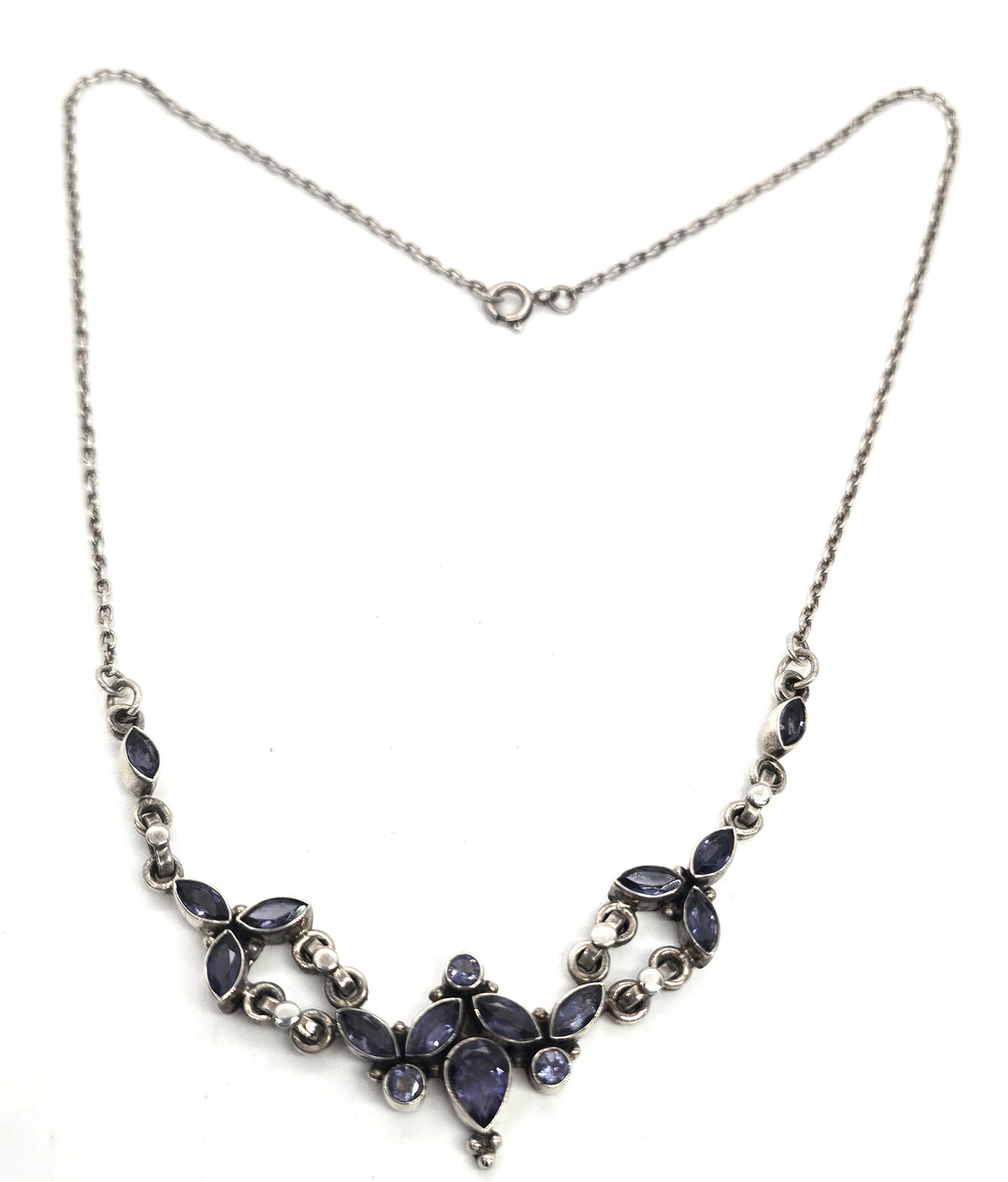 Tanzanite large multi gemstone vintage sterling silver necklace