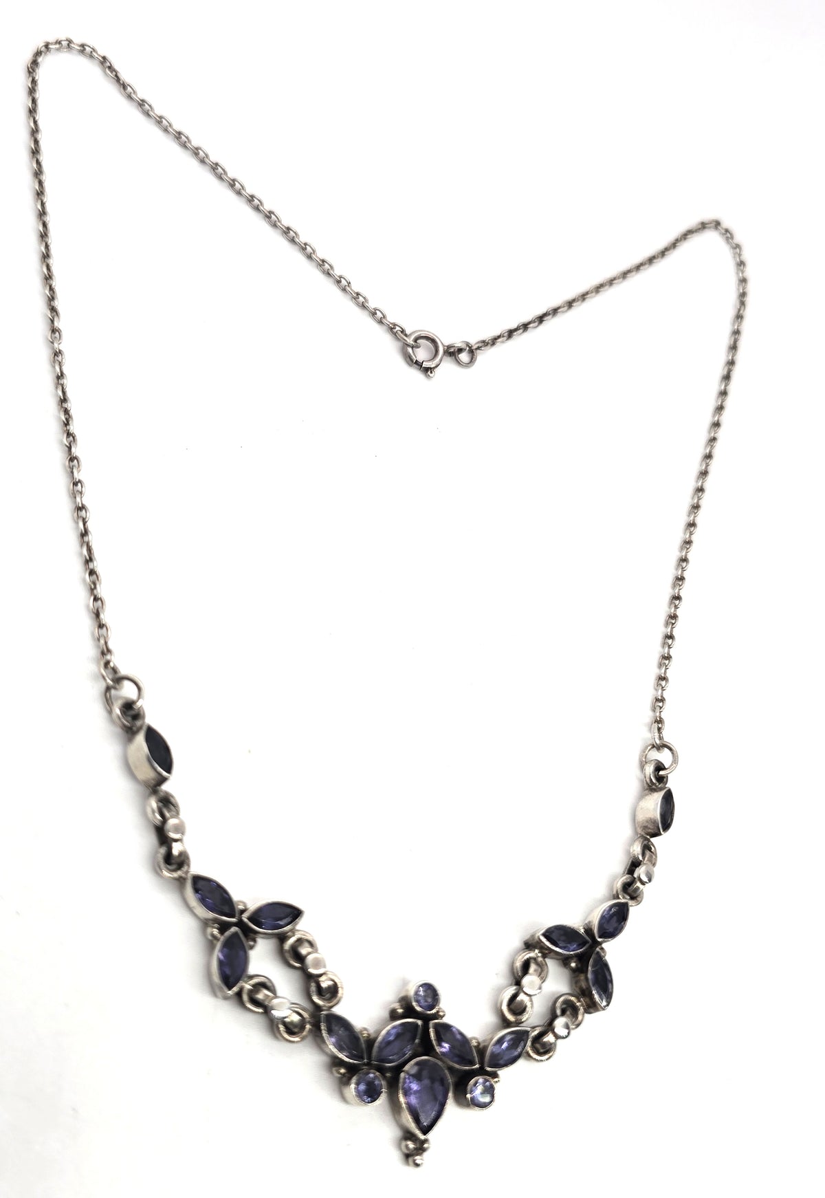 Tanzanite large multi gemstone vintage sterling silver necklace