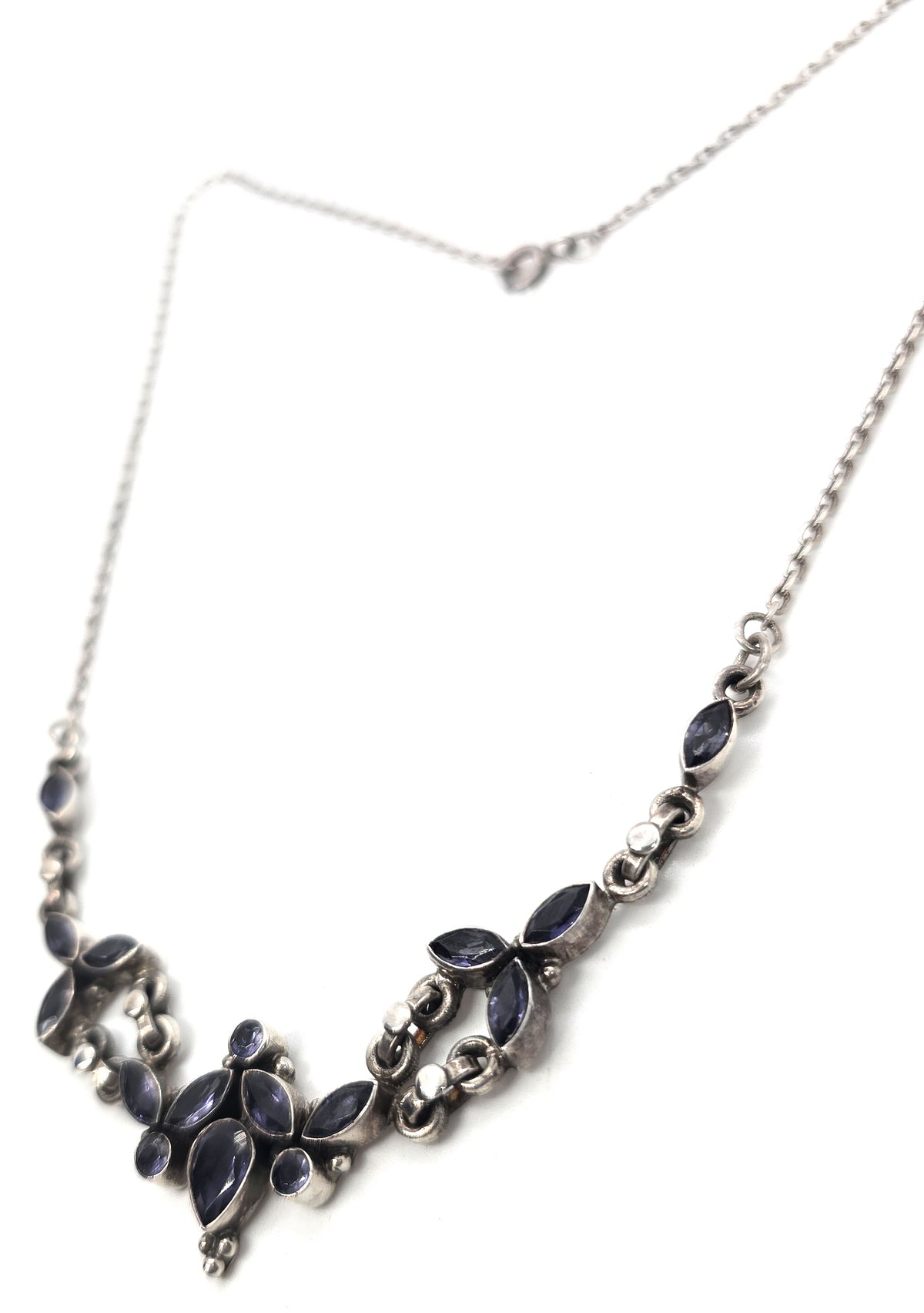 Tanzanite large multi gemstone vintage sterling silver necklace