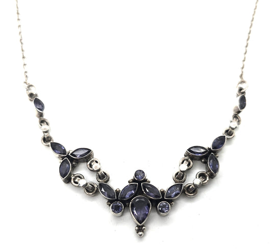 Tanzanite large multi gemstone vintage sterling silver necklace