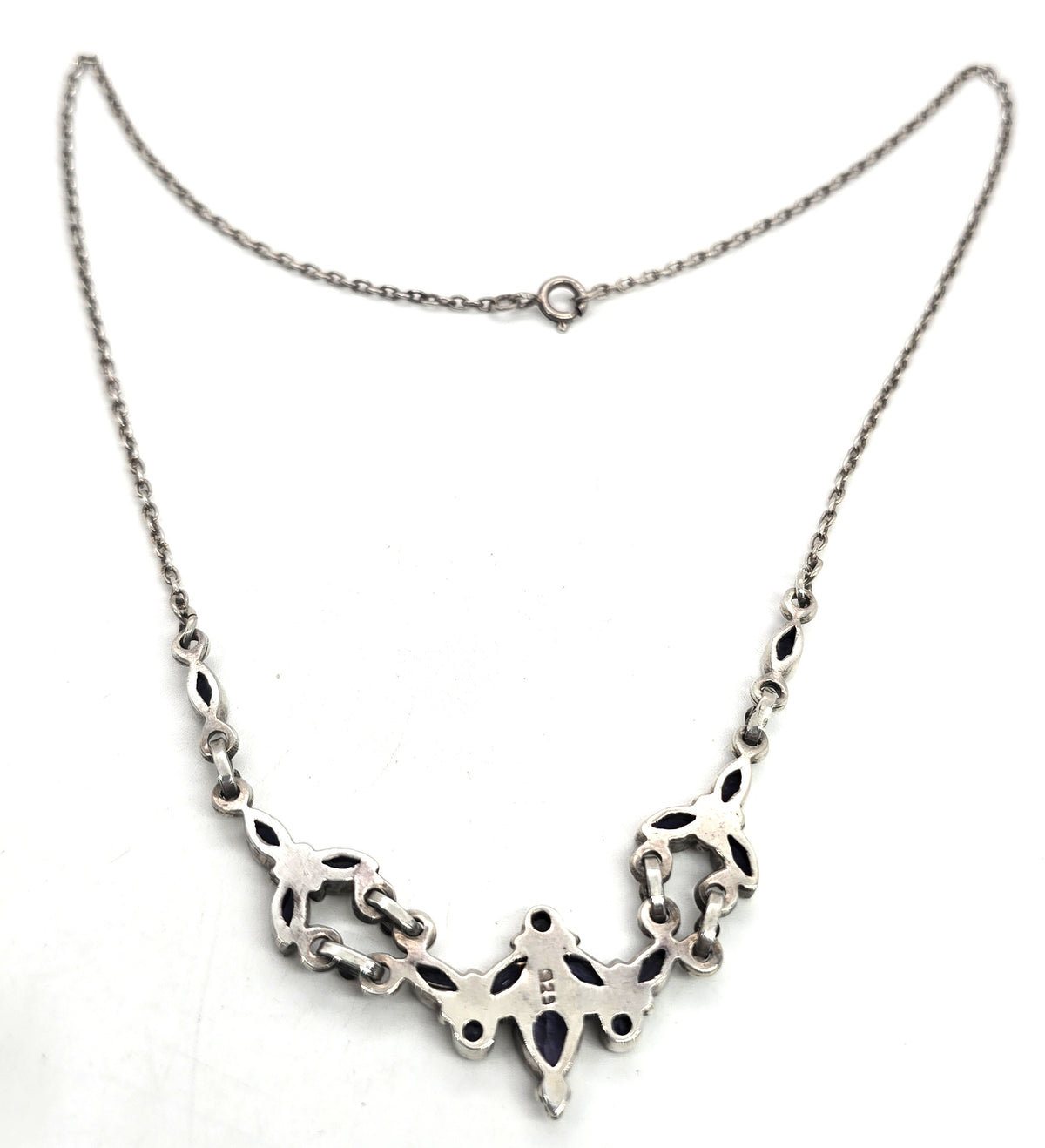 Tanzanite large multi gemstone vintage sterling silver necklace