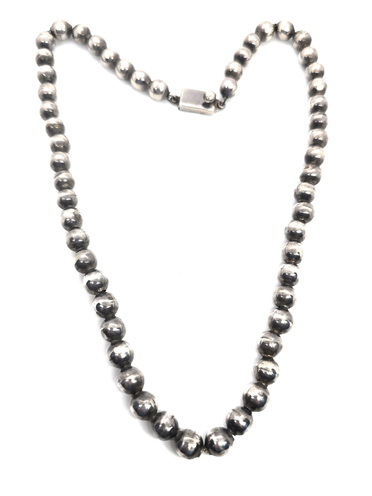 Taxco Mexico bench bead silver pearl handcrafted sterling silver vintage necklace TA-25