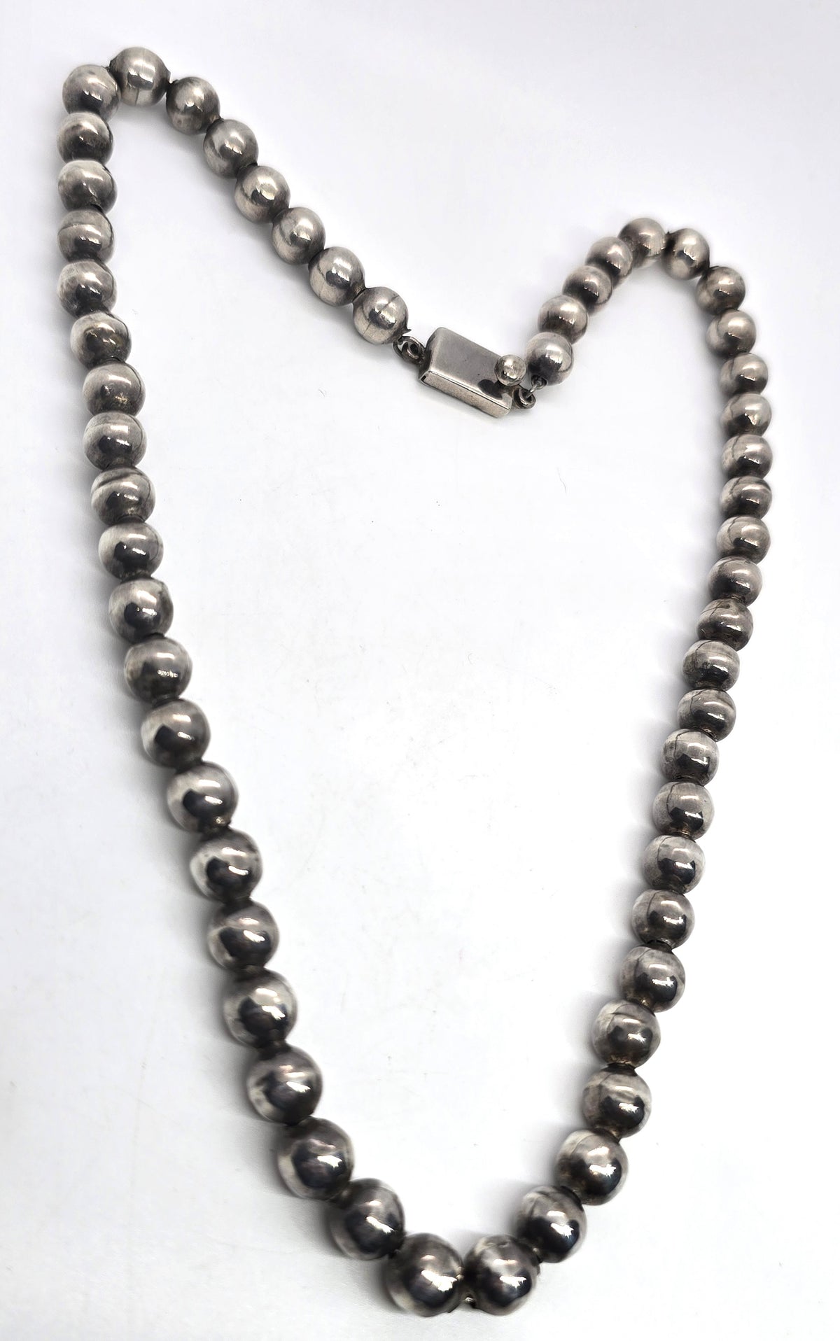 Taxco Mexico bench bead silver pearl handcrafted sterling silver vintage necklace TA-25