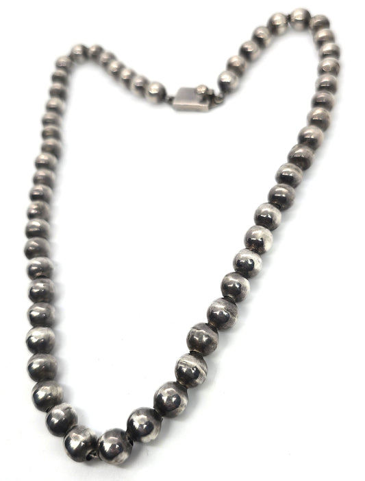Taxco Mexico bench bead silver pearl handcrafted sterling silver vintage necklace TA-25