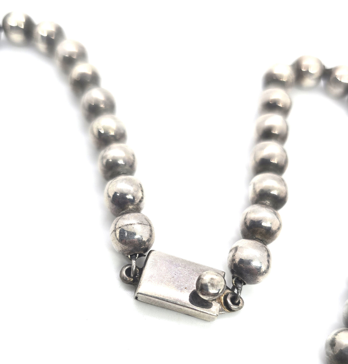 Taxco Mexico bench bead silver pearl handcrafted sterling silver vintage necklace TA-25