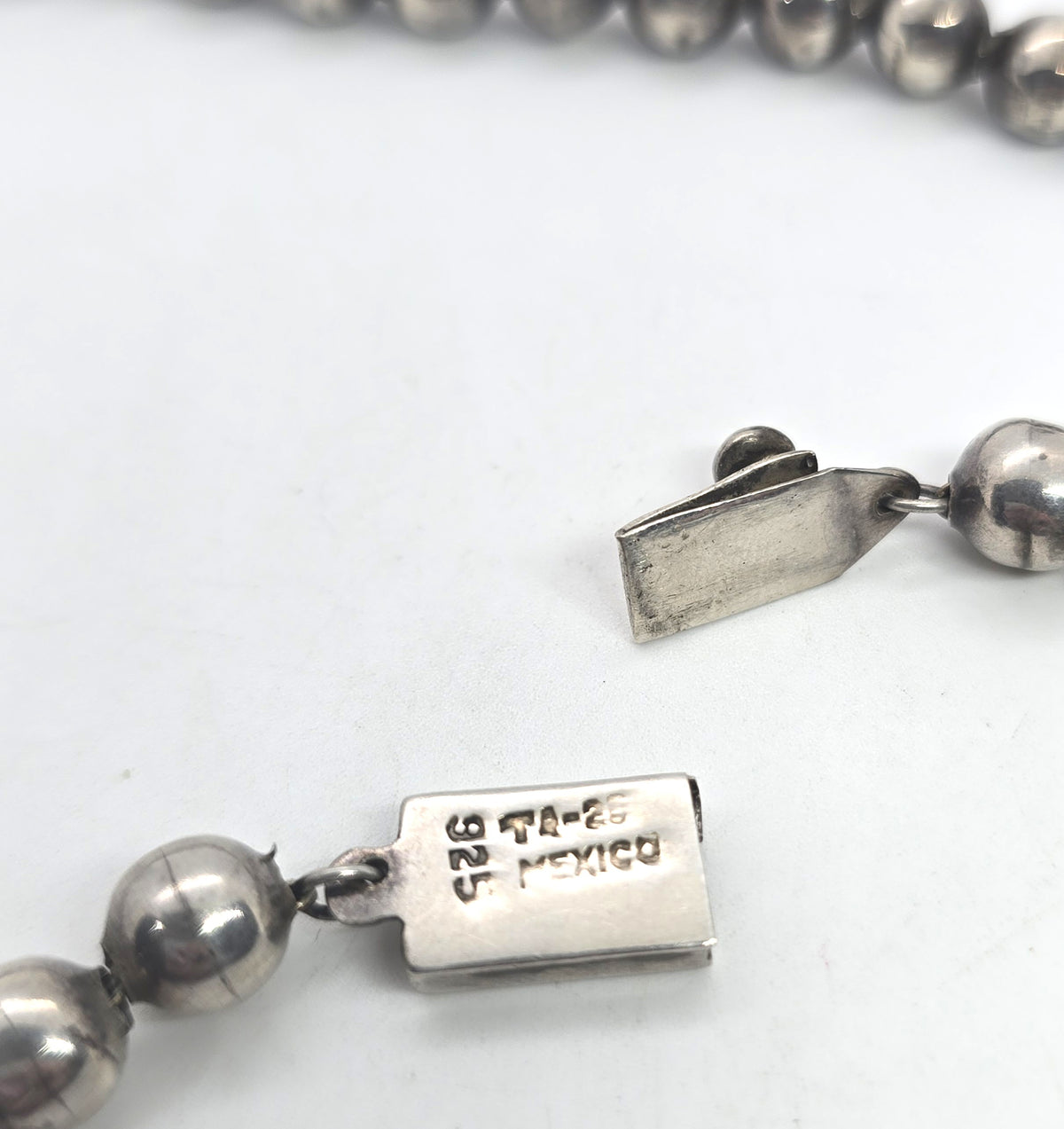 Taxco Mexico bench bead silver pearl handcrafted sterling silver vintage necklace TA-25