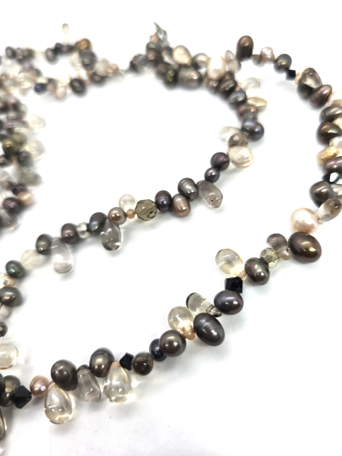 Dalmatian Jasper Smoky Quartz Tahitian pearl sterling silver vintage necklace
