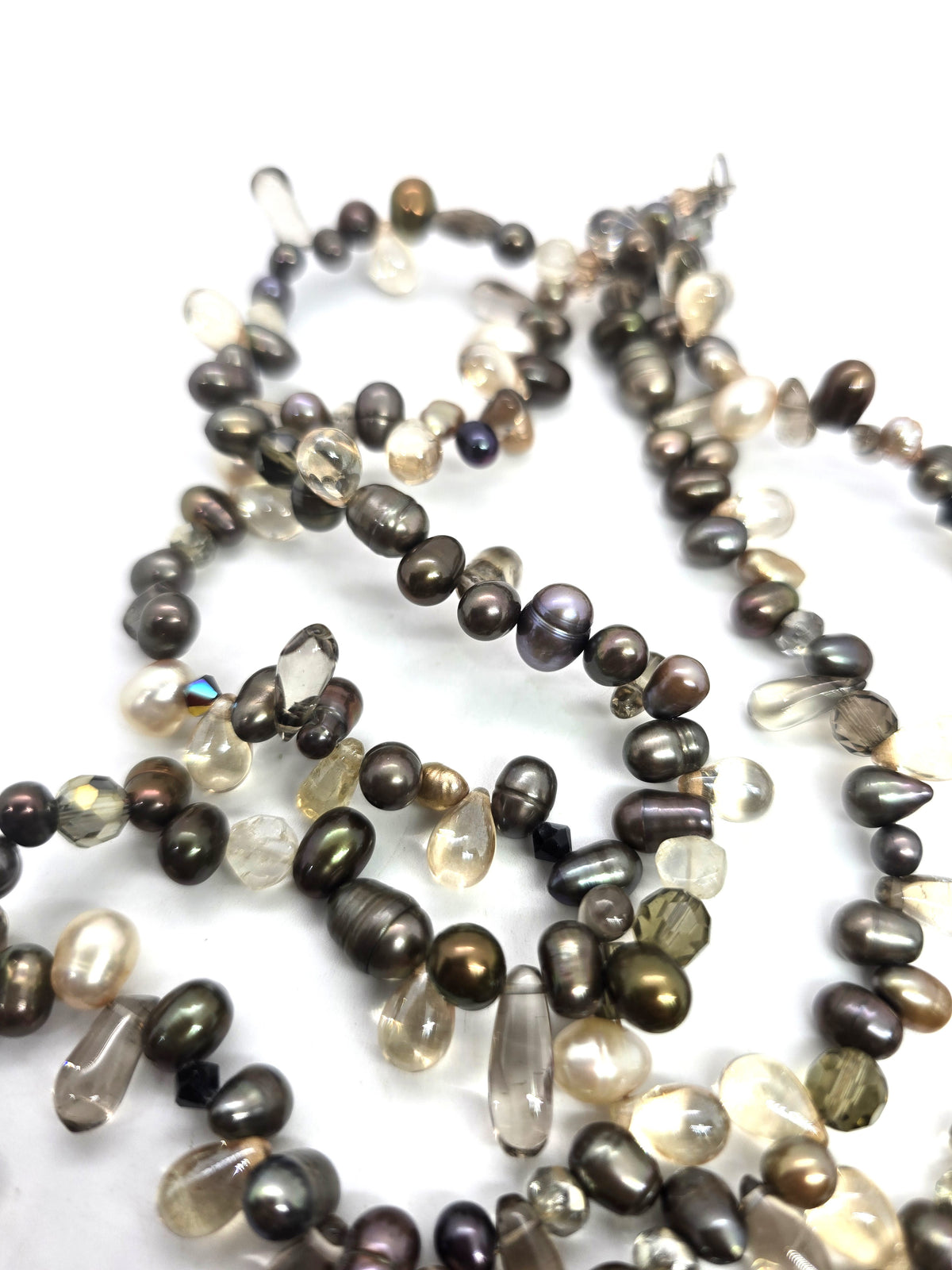 Dalmatian Jasper Smoky Quartz Tahitian pearl sterling silver vintage necklace