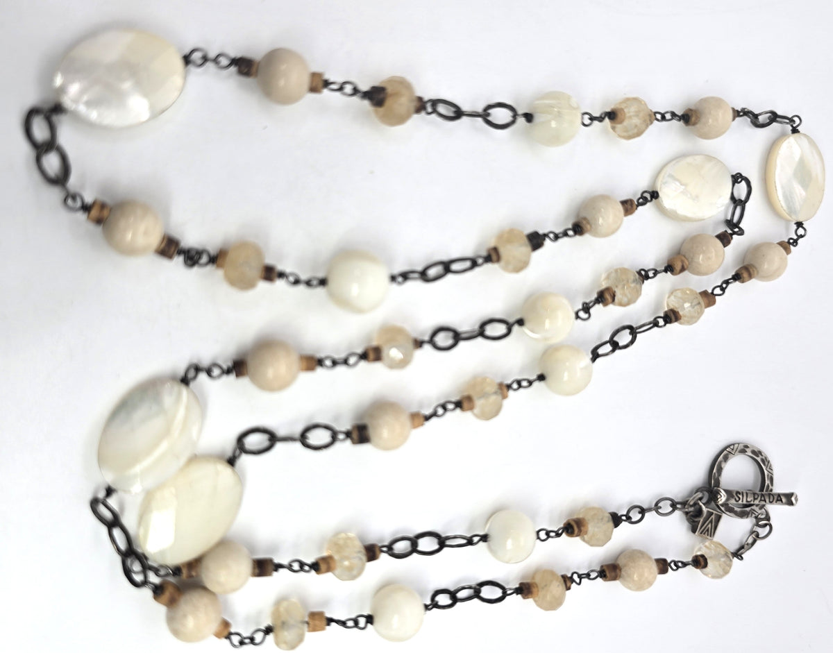 Silpada sterling silver Mother-of-Pearl and Quartz Necklace Retired #N1504
