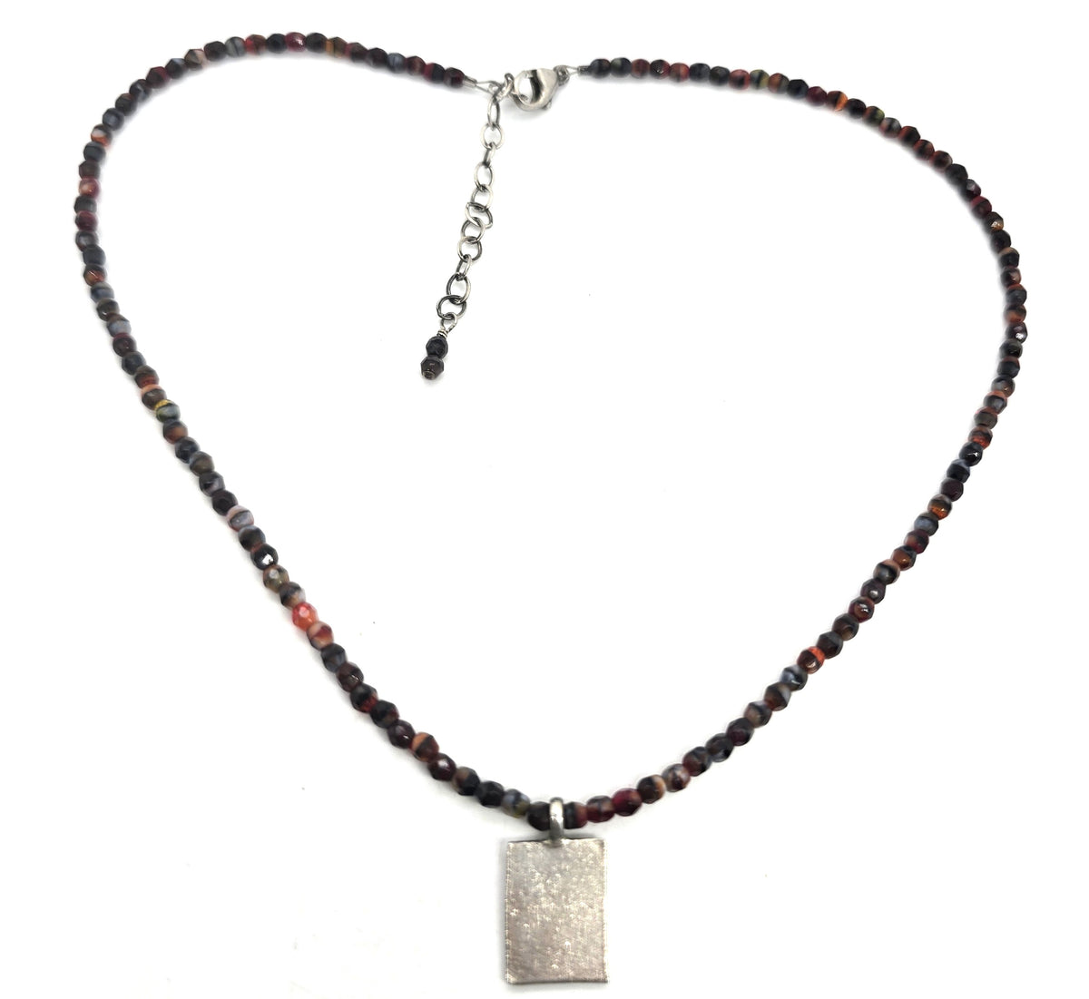 Dragonfly red and black sardonyx beaded sterling silver pendant necklace
