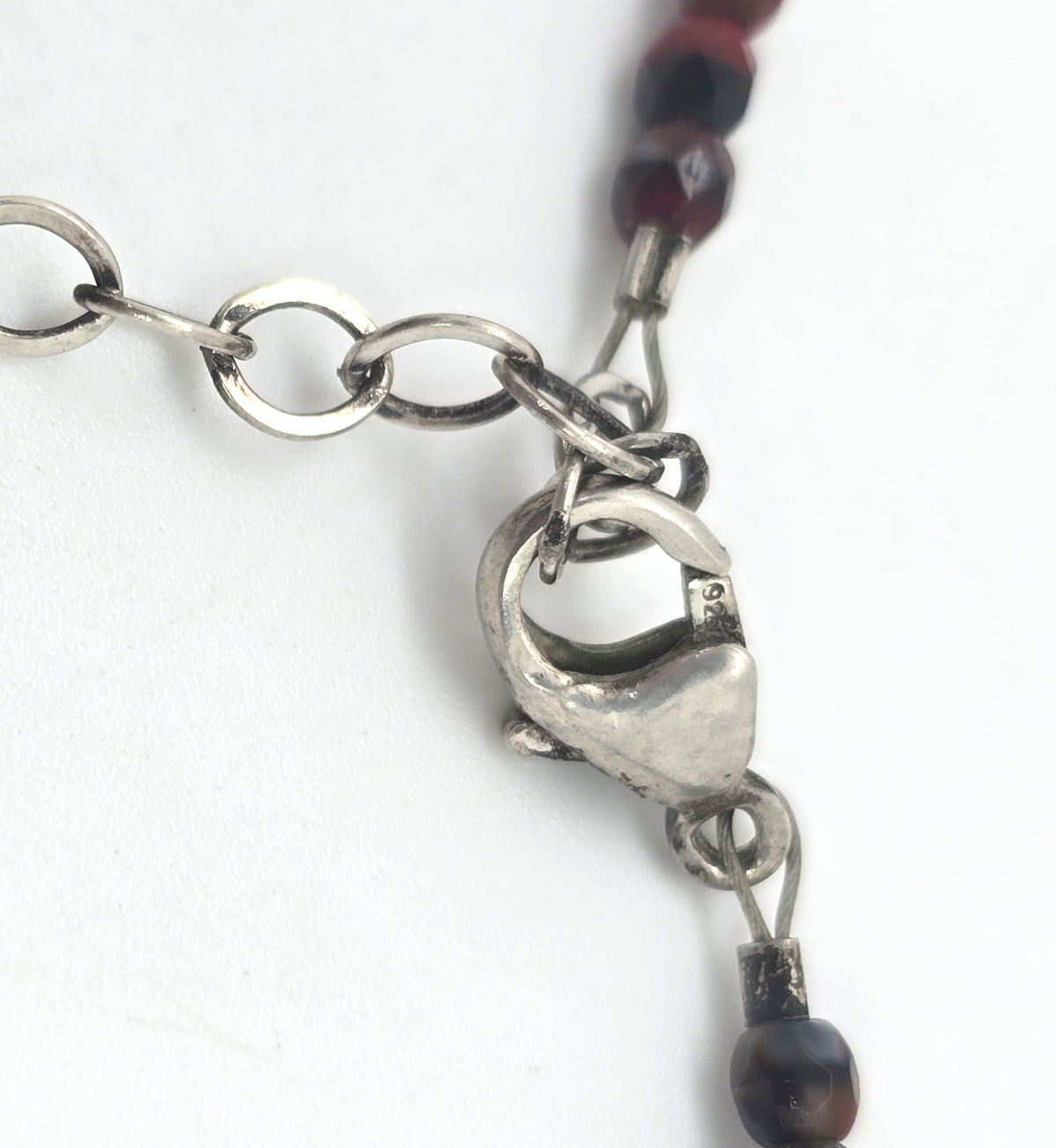 Dragonfly red and black sardonyx beaded sterling silver pendant necklace