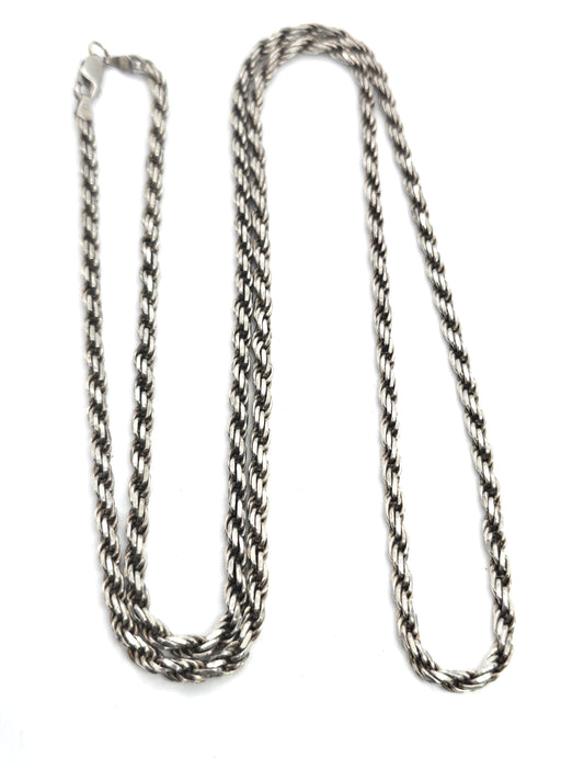 Twisted rope vintage long 32 inch heavy oxidized sterling silver chain 34 grams
