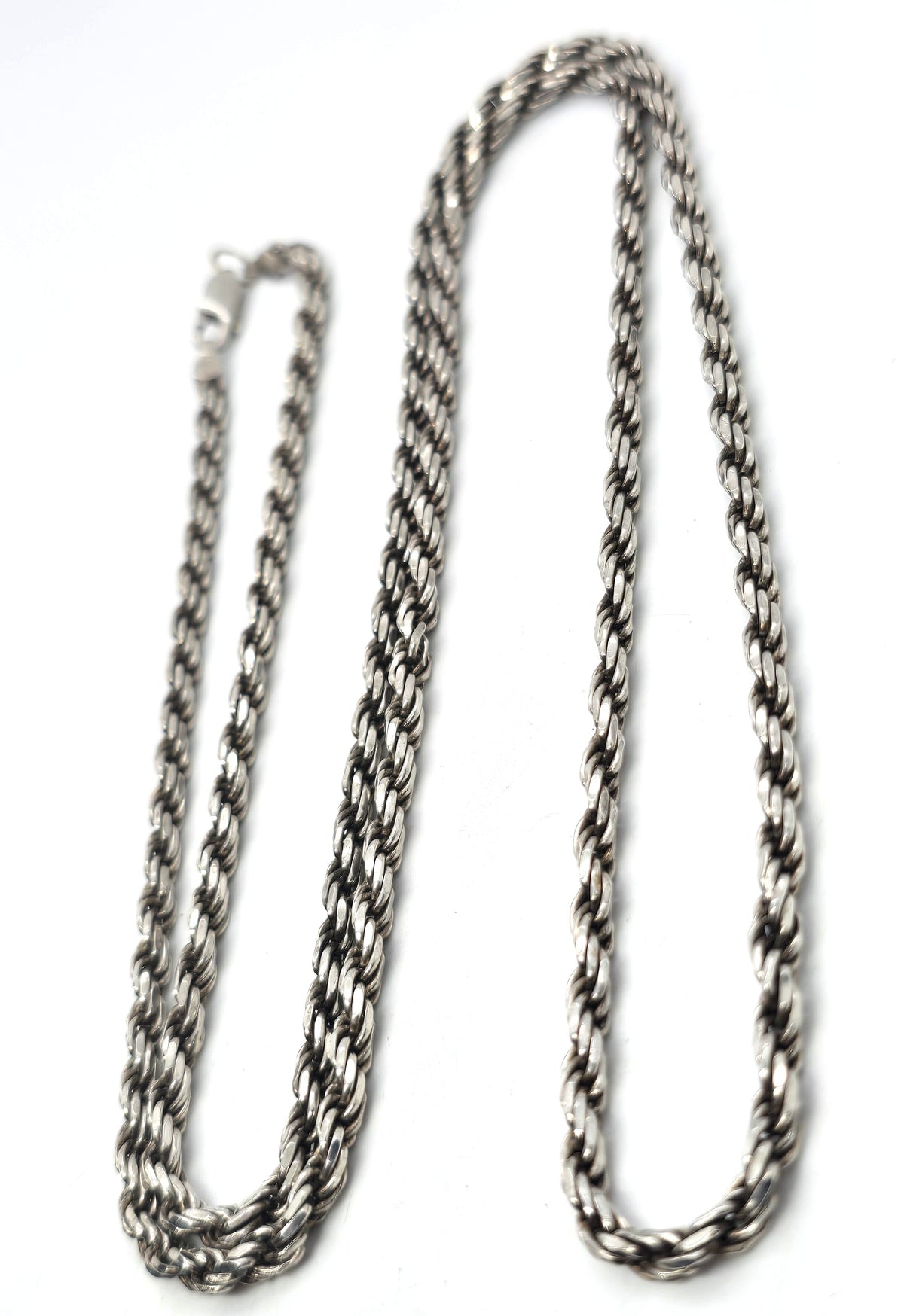 Twisted rope vintage long 32 inch heavy oxidized sterling silver chain 34 grams