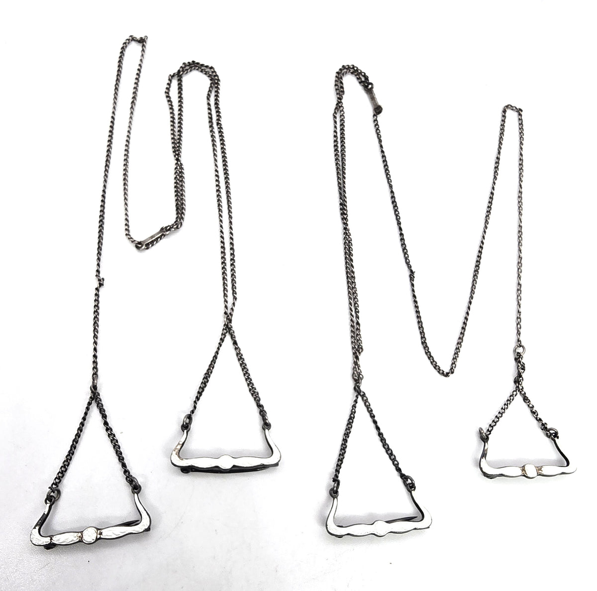 B Ballou  Art Deco Antique Lingerie Chain Sterling Silver white Guilloche Enamel set of 2