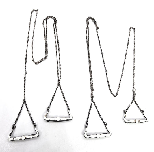 B Ballou  Art Deco Antique Lingerie Chain Sterling Silver white Guilloche Enamel set of 2