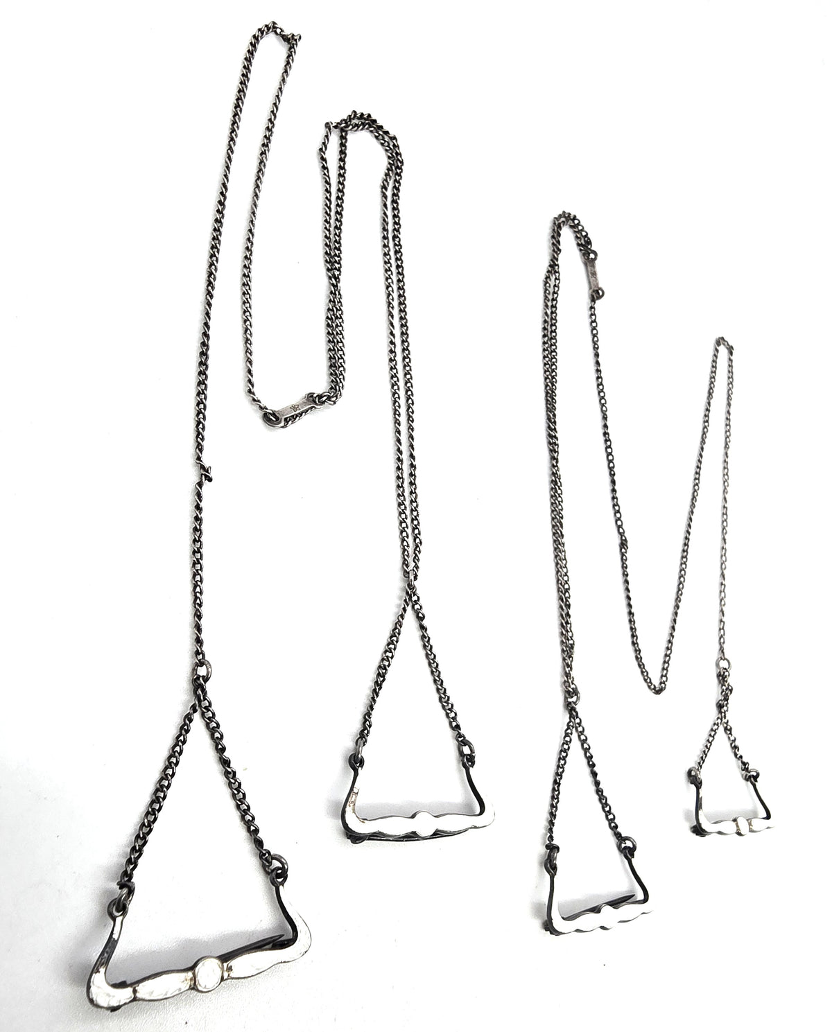 B Ballou  Art Deco Antique Lingerie Chain Sterling Silver white Guilloche Enamel set of 2