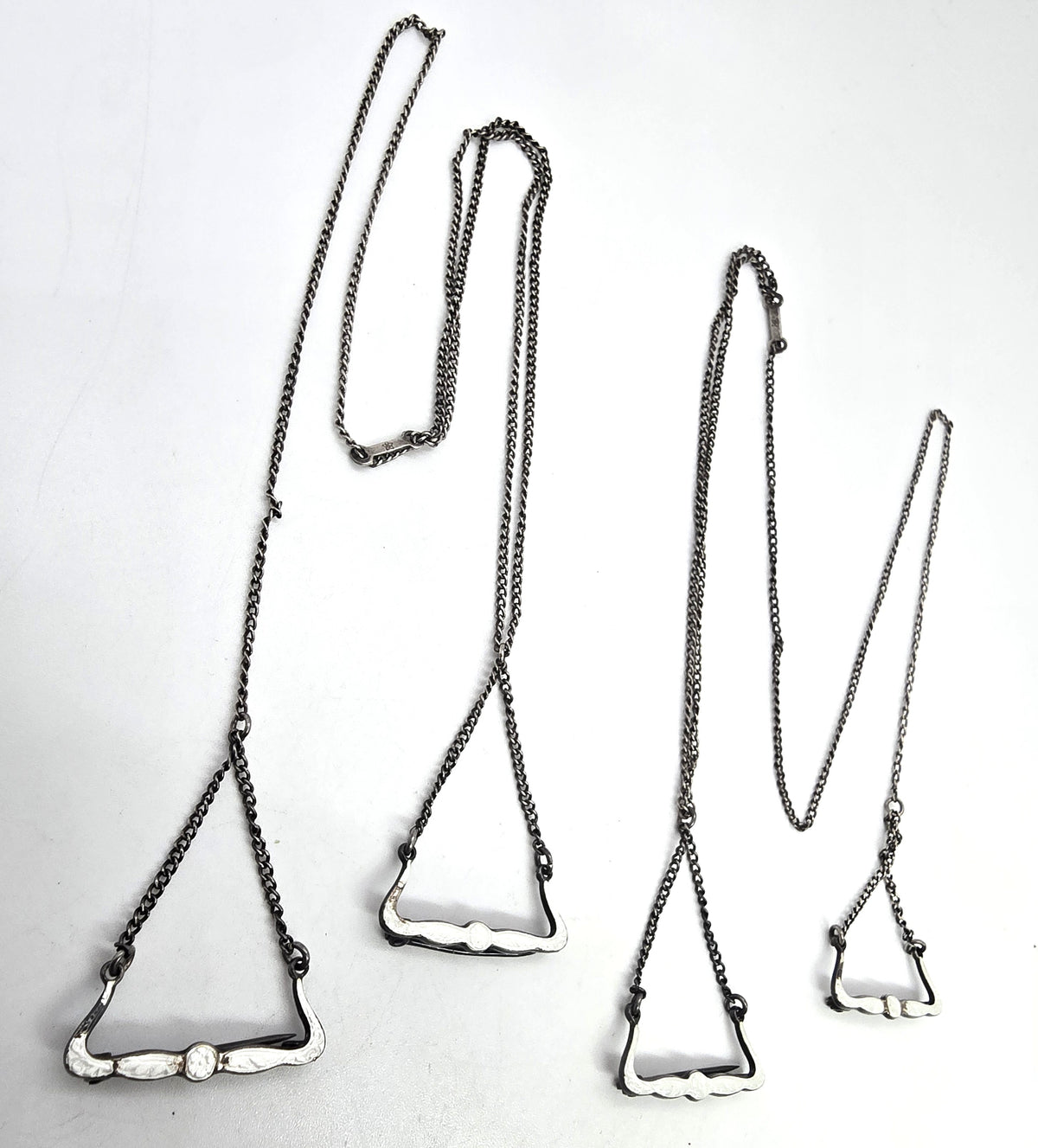 B Ballou  Art Deco Antique Lingerie Chain Sterling Silver white Guilloche Enamel set of 2