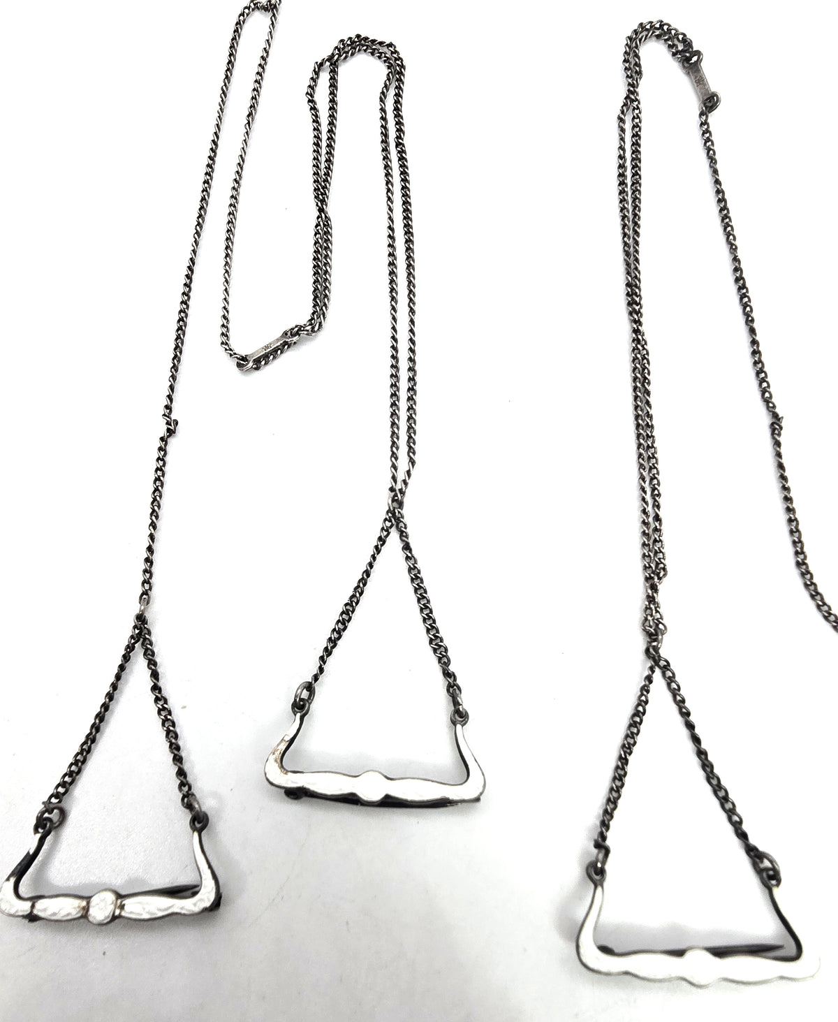 B Ballou  Art Deco Antique Lingerie Chain Sterling Silver white Guilloche Enamel set of 2