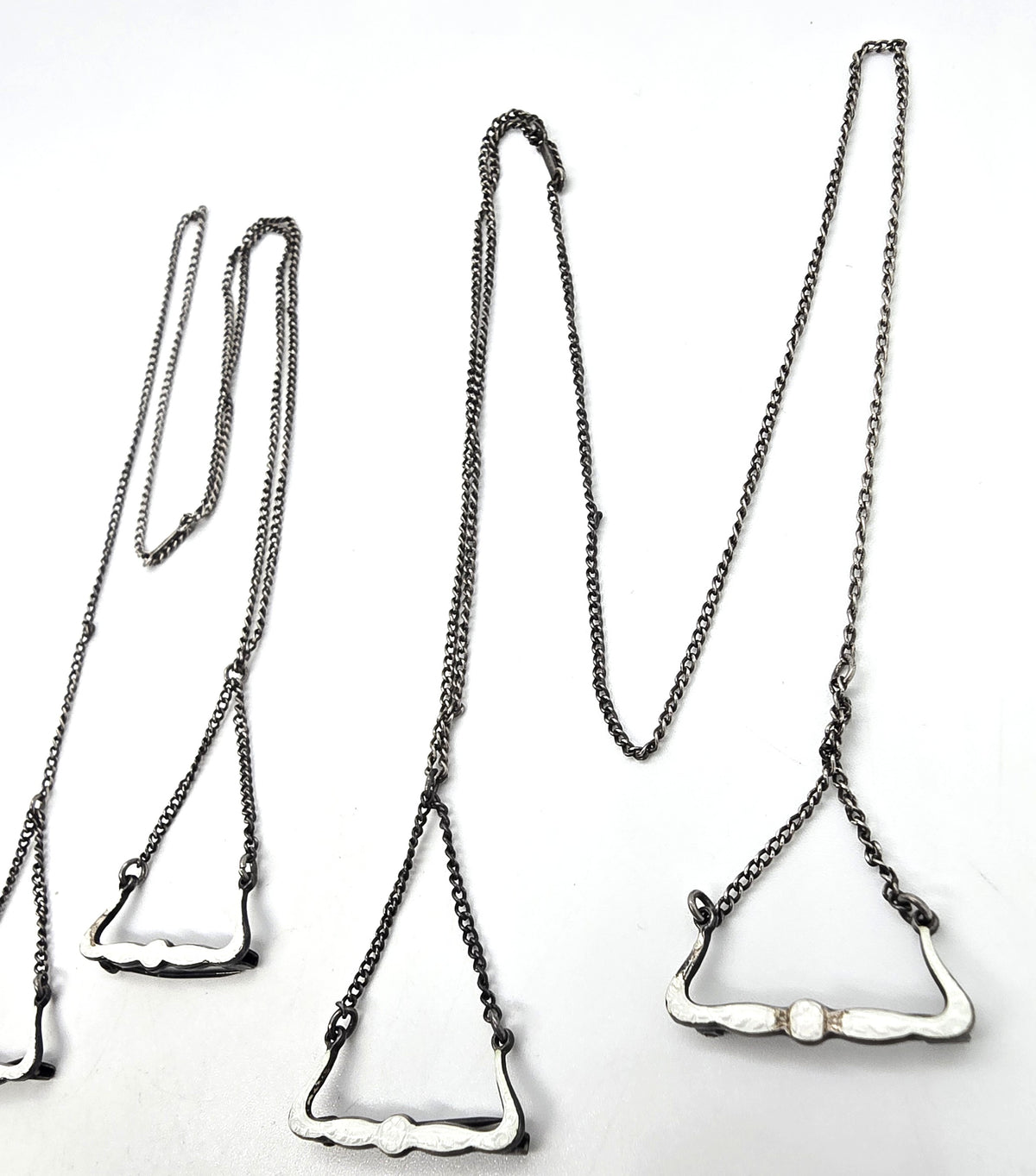 B Ballou  Art Deco Antique Lingerie Chain Sterling Silver white Guilloche Enamel set of 2
