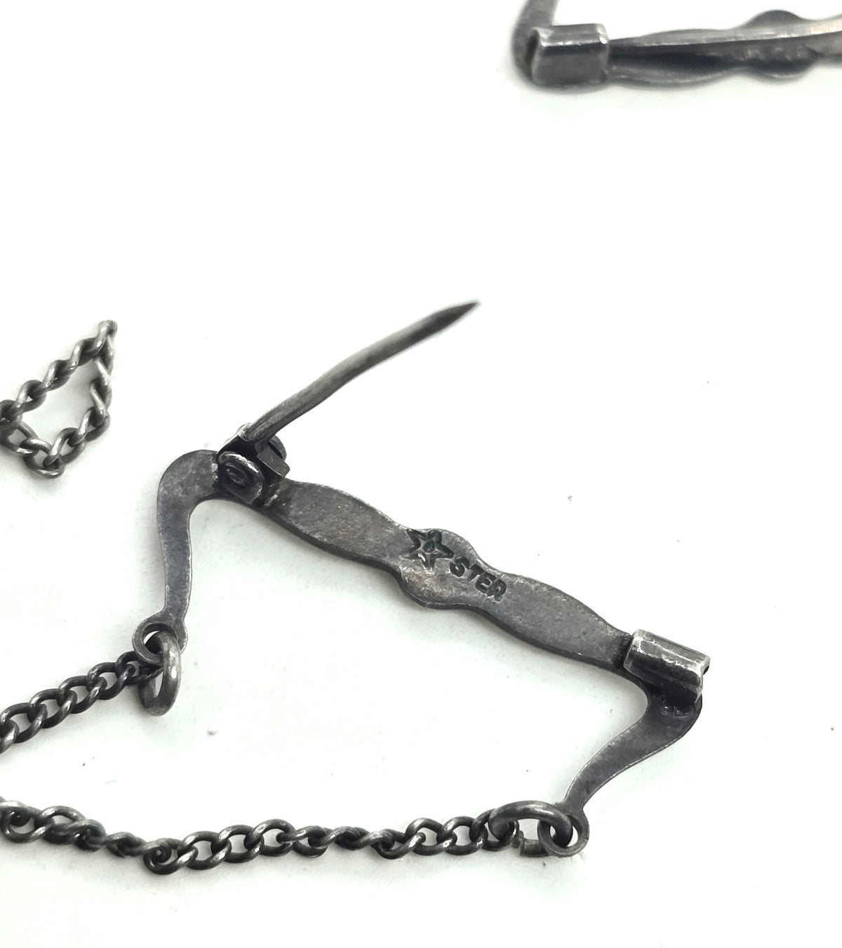 B Ballou  Art Deco Antique Lingerie Chain Sterling Silver white Guilloche Enamel set of 2