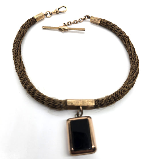 10k gold Antique Victorian braided hair mourning chain with gold filled locket
