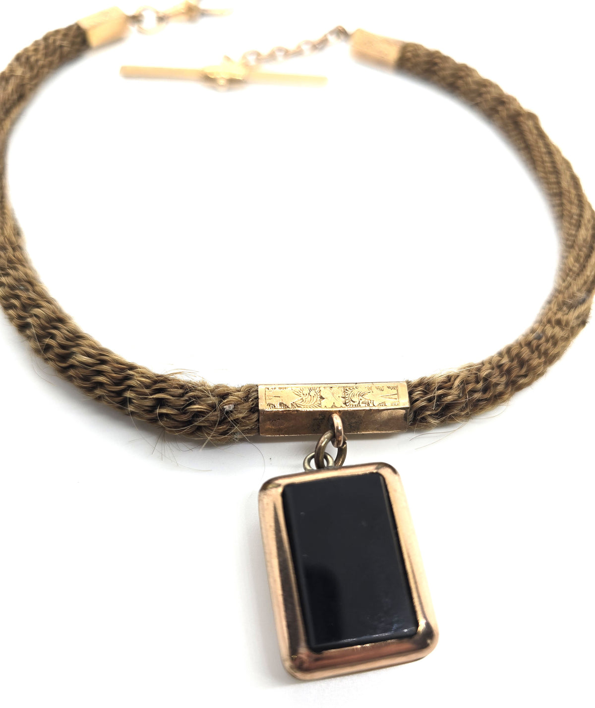 10k gold Antique Victorian braided hair mourning chain with gold filled locket